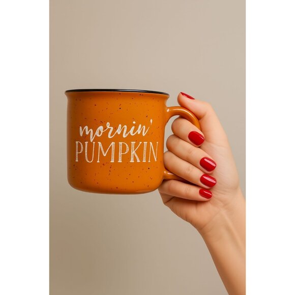Orange Ceramic Mornin' Pumpkin 15 oz Cup Mug Fall Coffee Tea Hot Cocoa CHOCOLATE - Picture 12 of 12